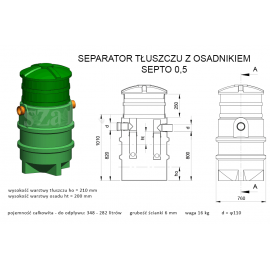 Separator tłuszczu z odmulaczem SZAKK SEPTO 0,5l/s